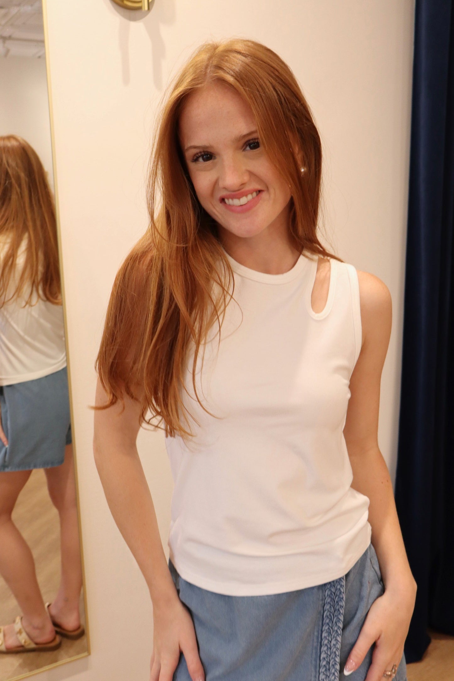 Asymmetrical Cut-Out Sleeveless Crew Neck Tank Top