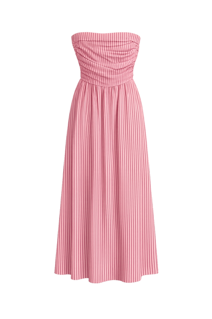 pink stripe strapless dress