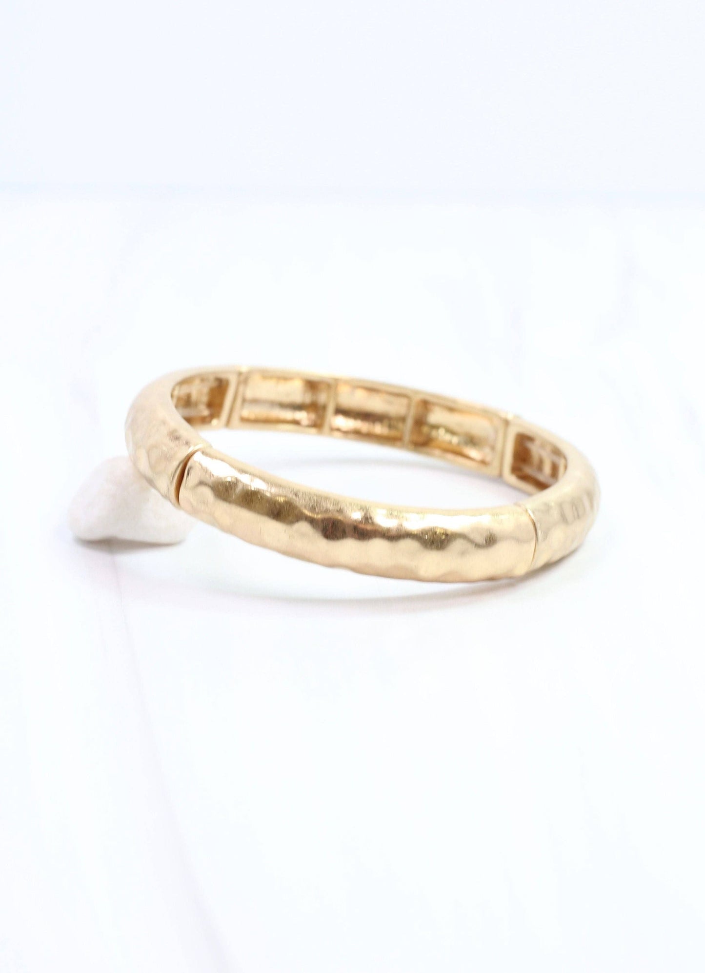 Caroline Hill Tandy Hammered Stretch Bracelet Worn Gold