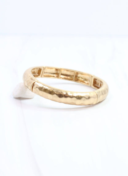 Caroline Hill Tandy Hammered Stretch Bracelet Worn Gold