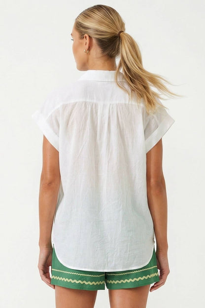 Sheer Cotton Short Sleeve Popover Blouse