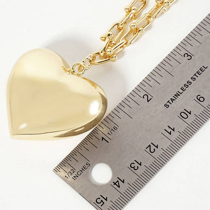 Gold Dipped Bold Puffy Heart Pendant Industrial Chain Necklace