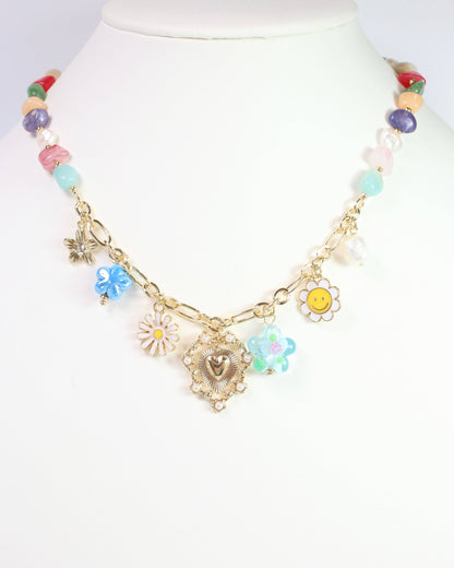 Flower Power Charm Necklace Gold