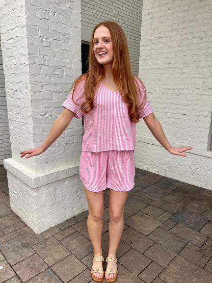 Pink Gauze Striped Set by Meet me in Santorini