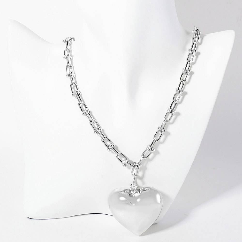 Gold Dipped Bold Puffy Heart Pendant Industrial Chain Necklace