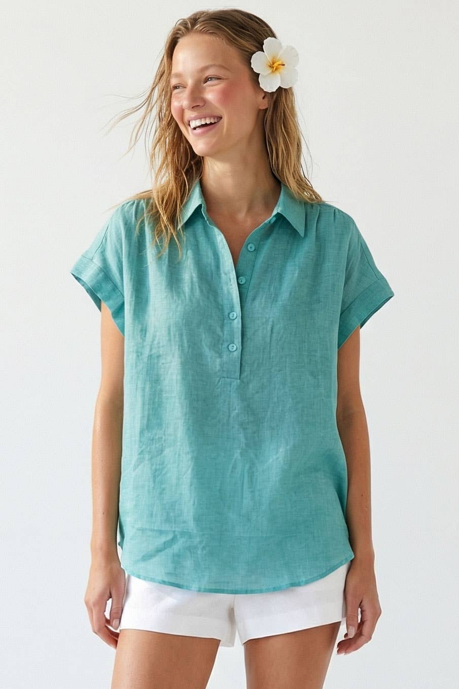 Sheer Cotton Short Sleeve Popover Blouse