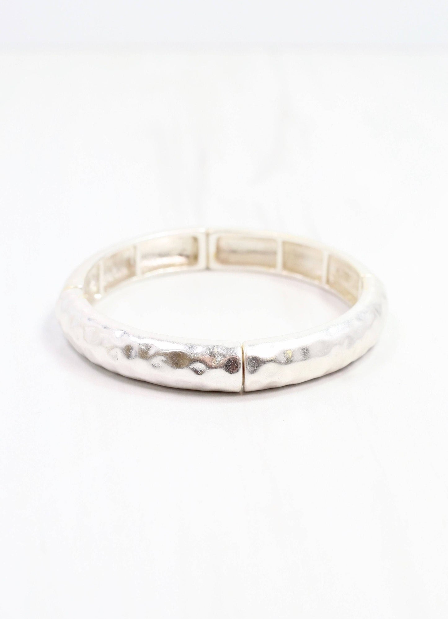 Caroline Hill Tandy Hammered Stretch Bracelet Worn Silver