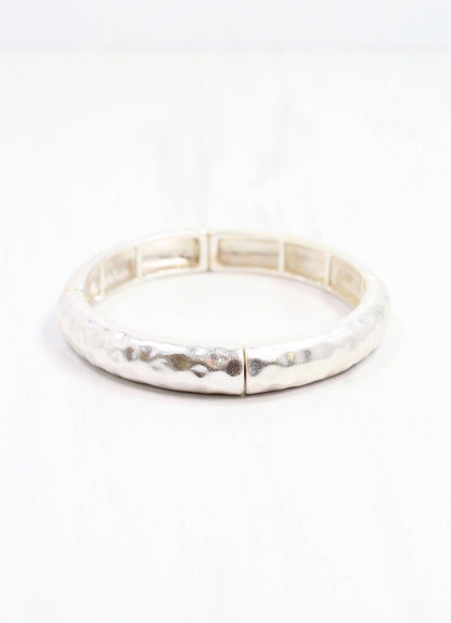 Caroline Hill Tandy Hammered Stretch Bracelet Worn Silver
