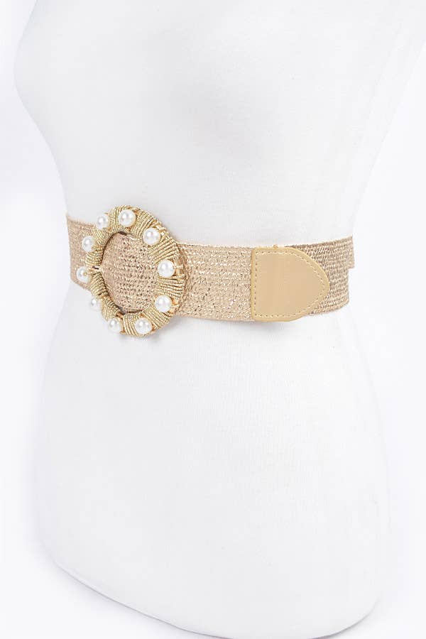 Metallic Stretch Belt w/Pearl Metal Bucklt