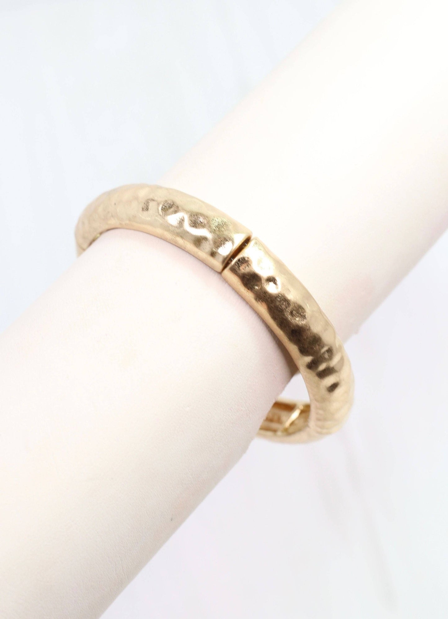 Caroline Hill Tandy Hammered Stretch Bracelet Worn Gold