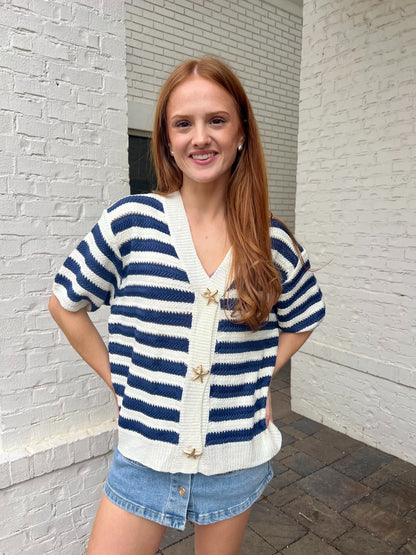 Nautical Stripe Cardigan with Starfish Buttons