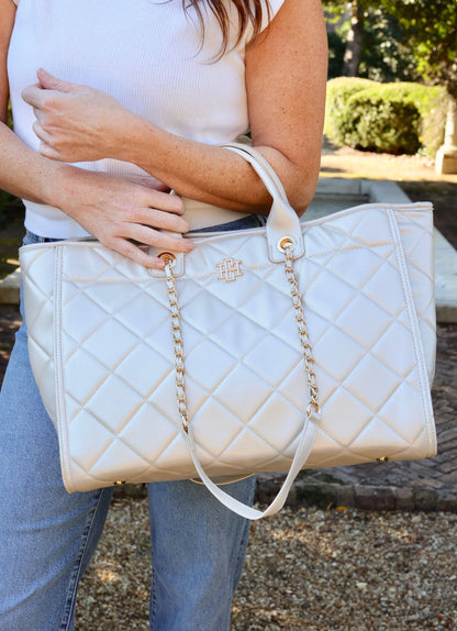 Caroline Hill Melissa Tote Bag PEARL QUILTED LD