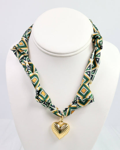 Serafina Scarf Charm Necklace Green Gold
