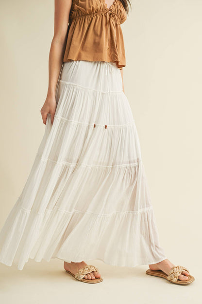 Beaded Drawstring Tiered Maxi Skirt