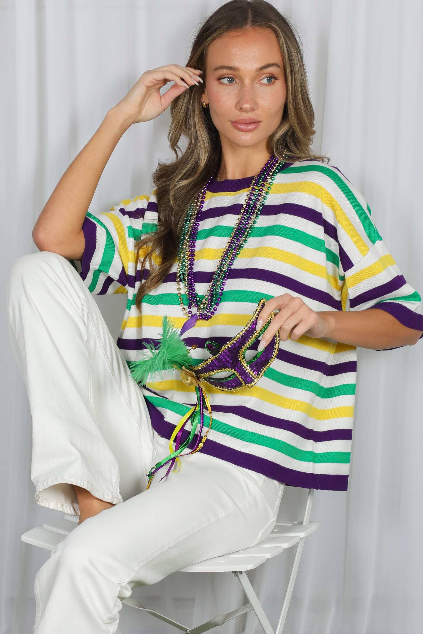 Mardi Gras Multi Color Stripe Knitted Sweater Top