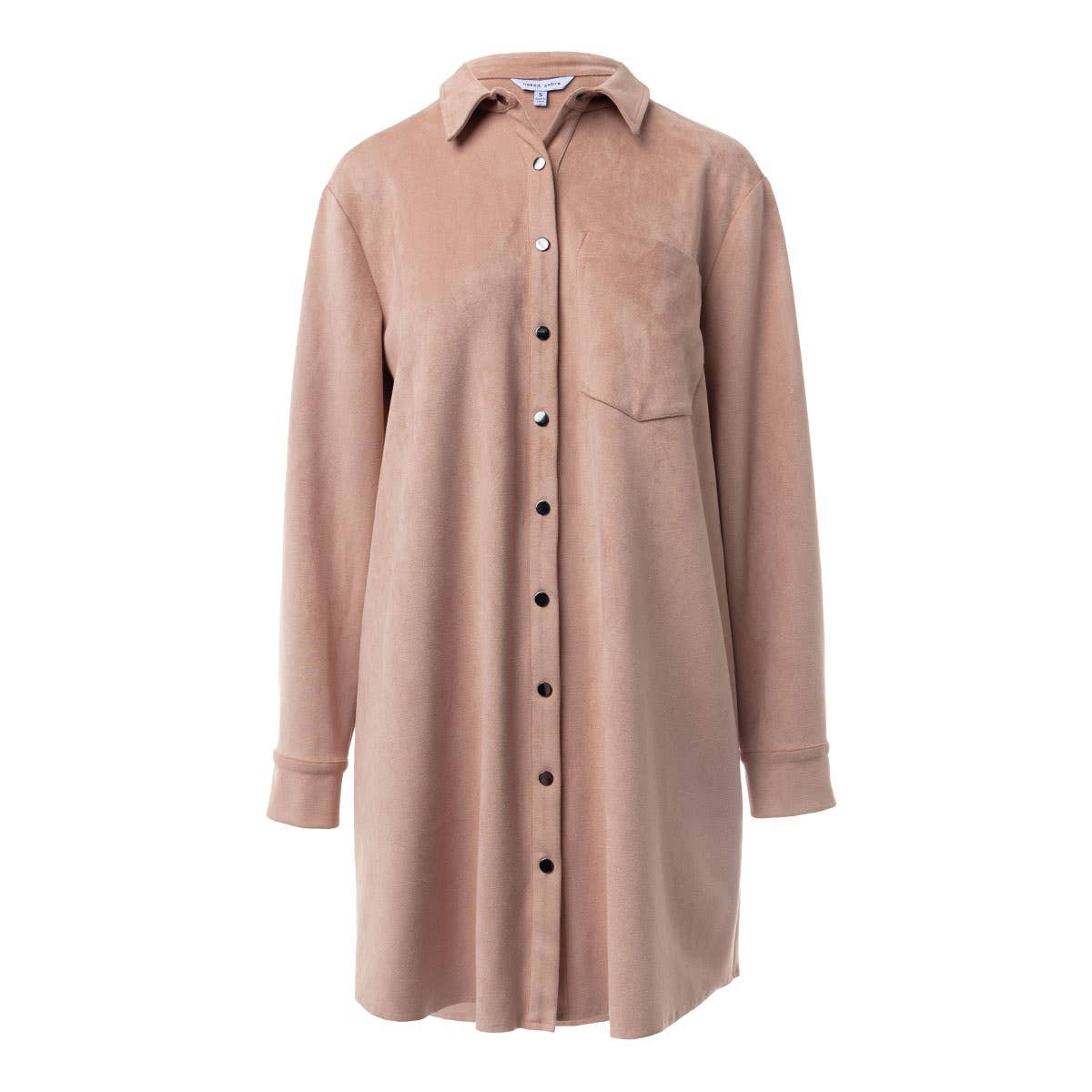 Long Sleeve Mini Faux Suede Shirt Dress
