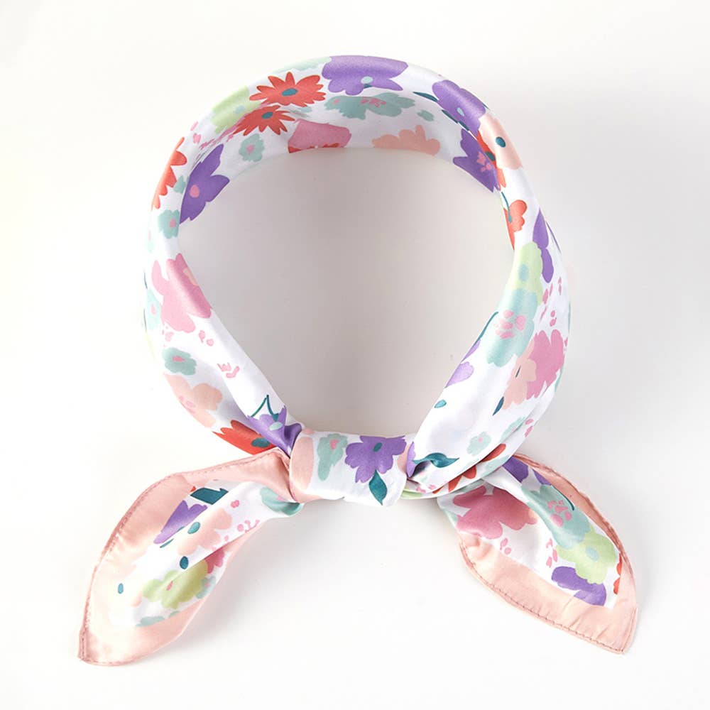 Pastel Meadow Floral Printed Square Silky Satin Scarf