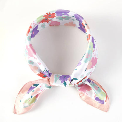 Pastel Meadow Floral Printed Square Silky Satin Scarf