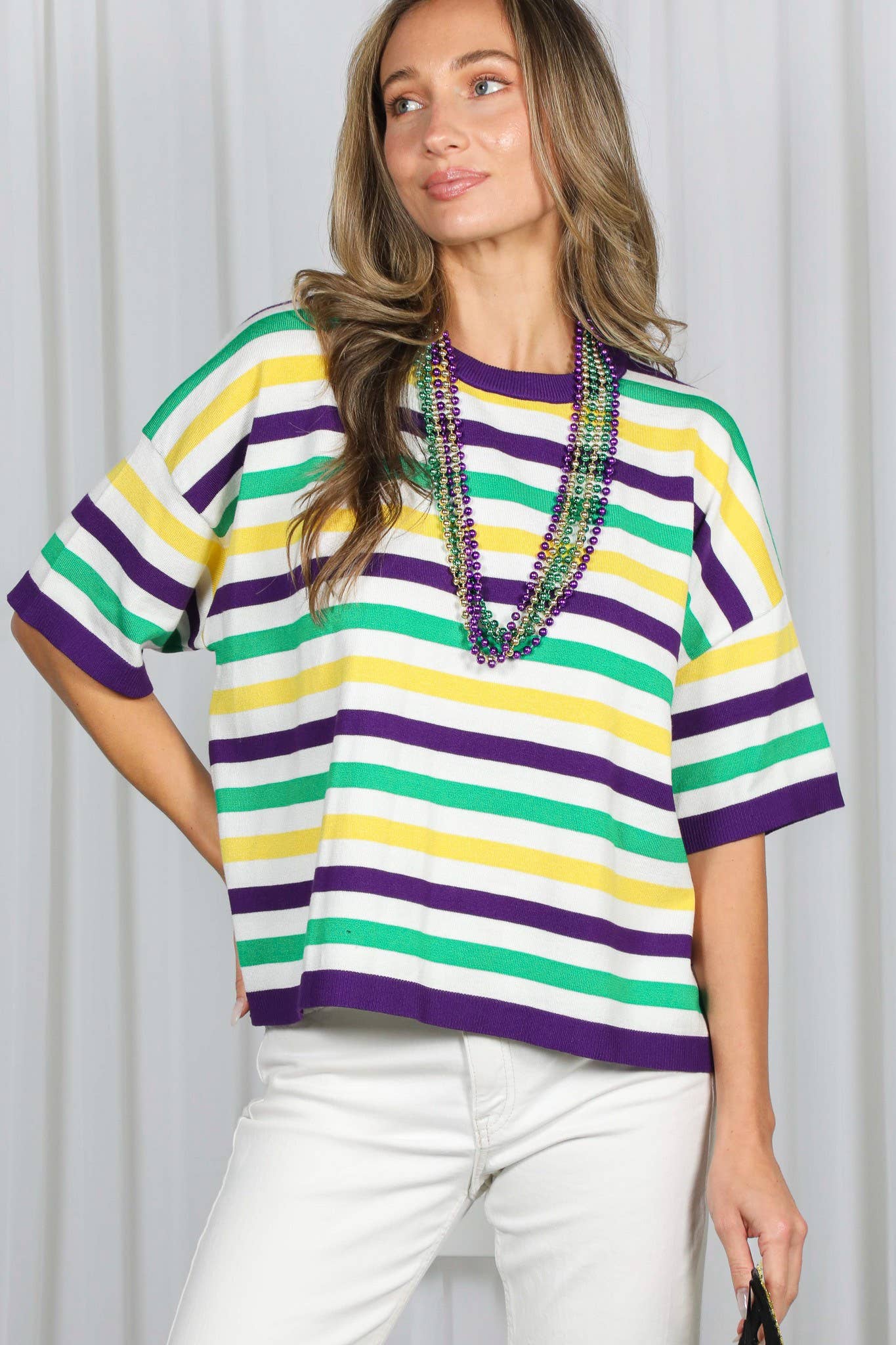 Mardi Gras Multi Color Stripe Knitted Sweater Top