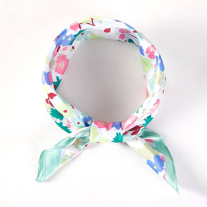 Pastel Meadow Floral Printed Square Silky Satin Scarf