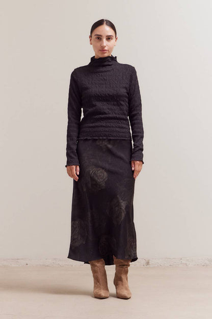 Seered Mock Neck Top