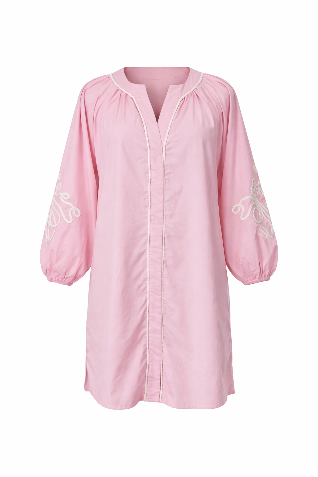 pink embroidered sleeve dress