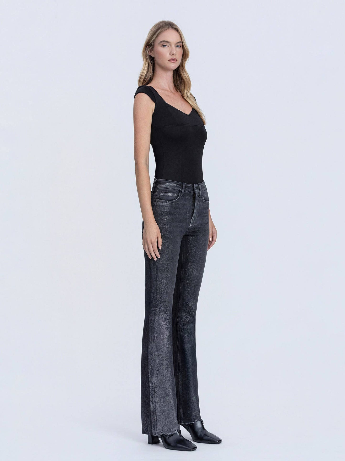 Metallic Black Bootcut Jeans by Flying Monkey