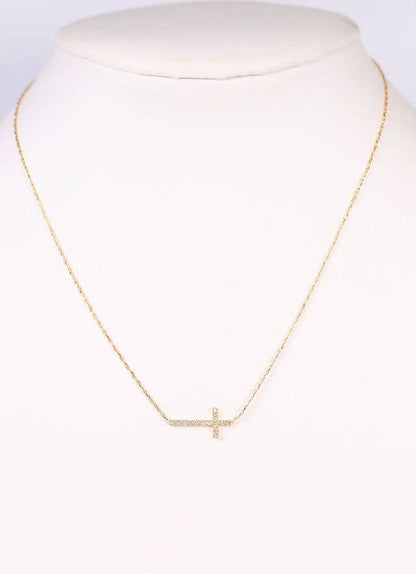 MacMillian CZ Side Cross Necklace GOLD