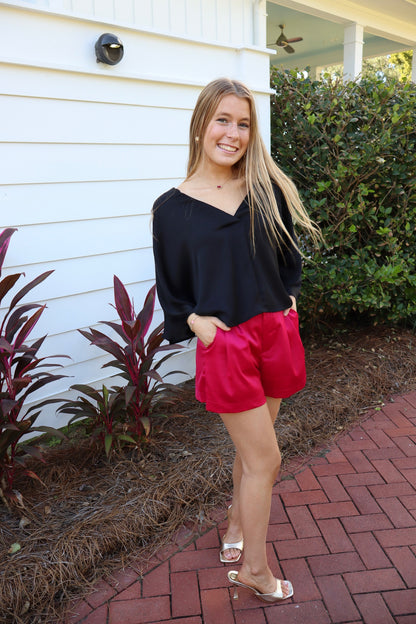 wine shorts with black top