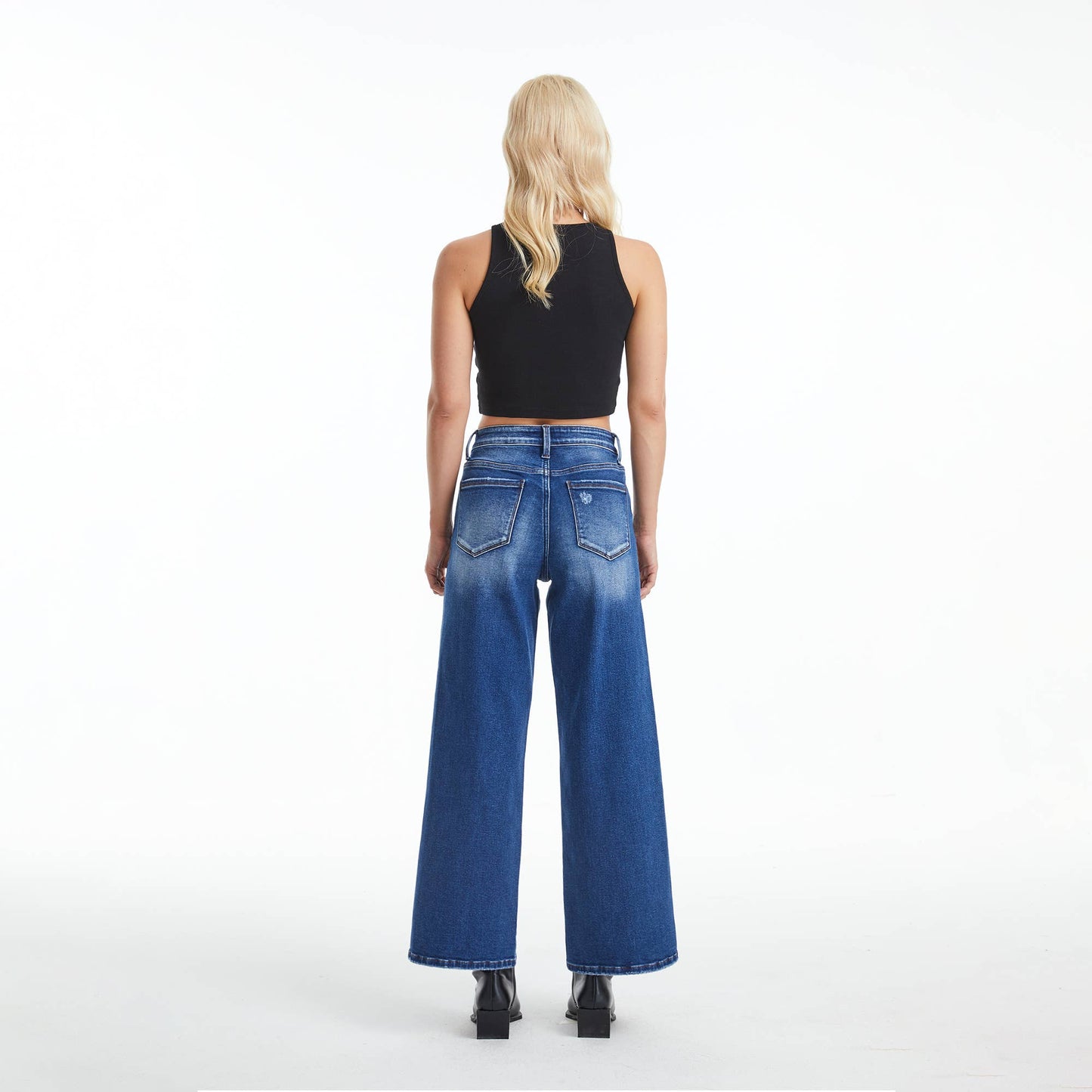 High Rise Two Tone Wide Leg Jeans