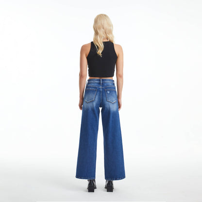 High Rise Two Tone Wide Leg Jeans