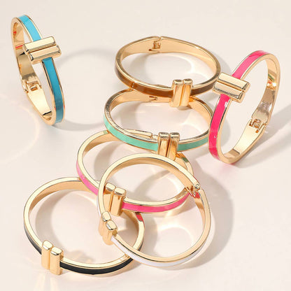 Metal Bar Tip Enamel Hinged Bangle Bracelet