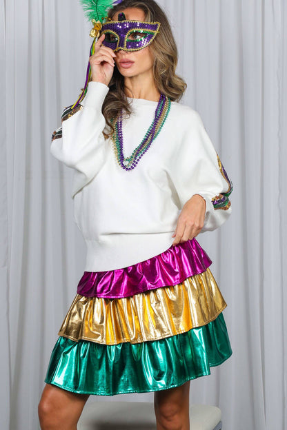 Mardi Gras Crew Neck Sequin Embellished Sweater VT82013A