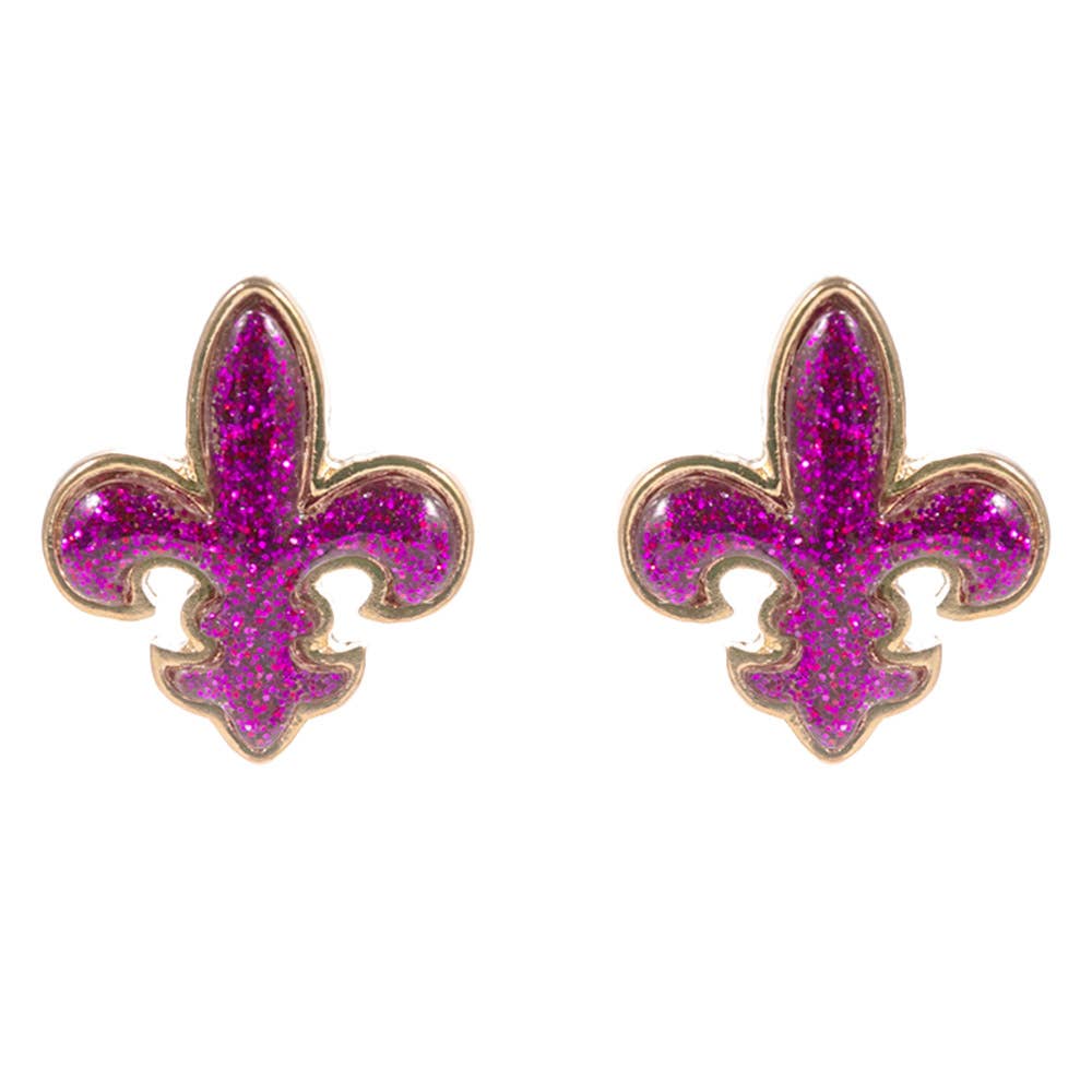 Sequin Mardi Gras Fleur de Lis Stud Earrings