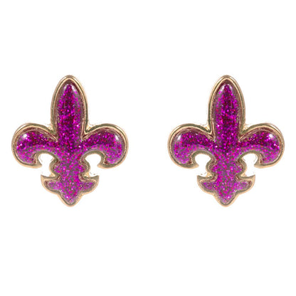 Sequin Mardi Gras Fleur de Lis Stud Earrings