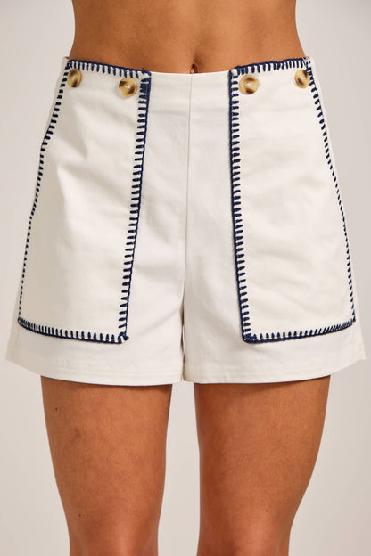 Nautical Contrast Stitch High-Waist Shorts