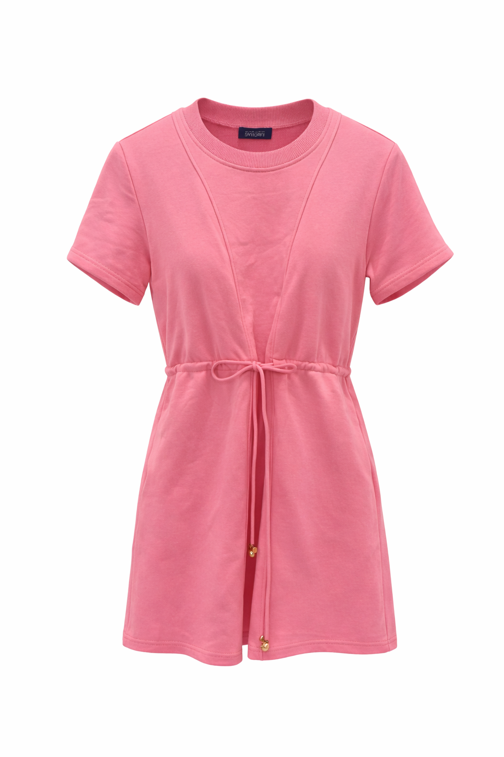 pink french terry dress with drawstring waist