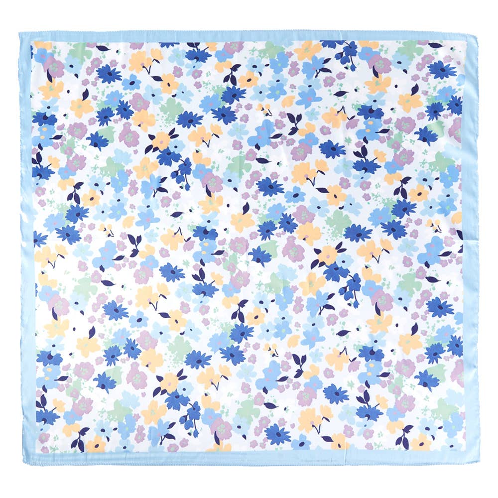 Pastel Meadow Floral Printed Square Silky Satin Scarf