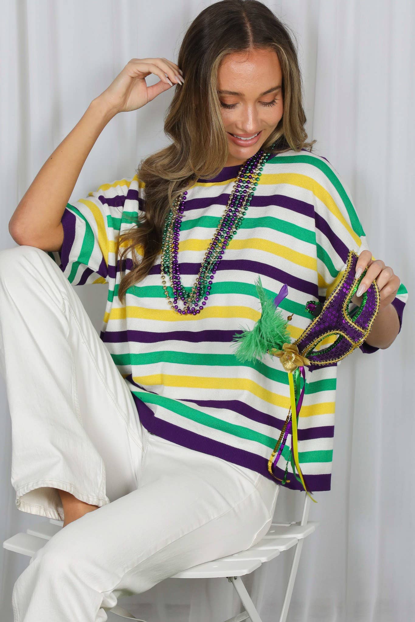Mardi Gras Multi Color Stripe Knitted Sweater Top