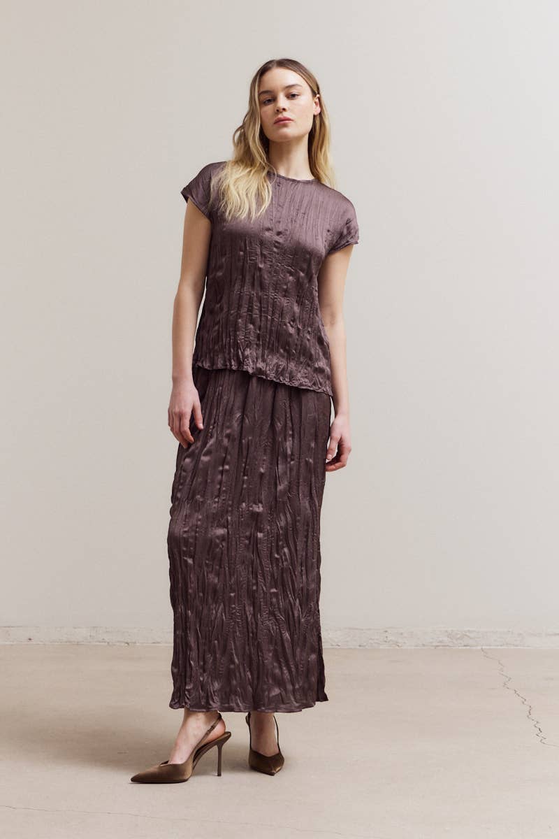 Pleated Wrinkle Satin Top