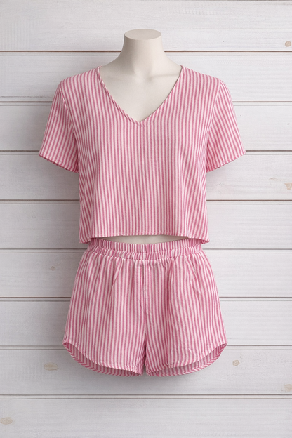 pink & white striped set