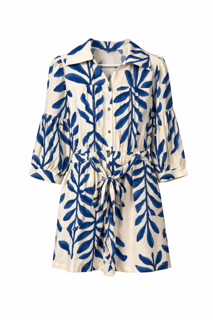 blue leaf print romper
