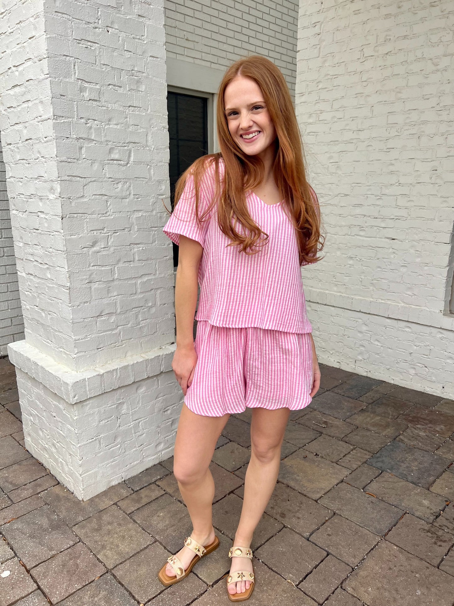 Pink Gauze Striped Set by Meet me in Santorini