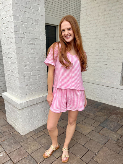 Pink Gauze Striped Set by Meet me in Santorini