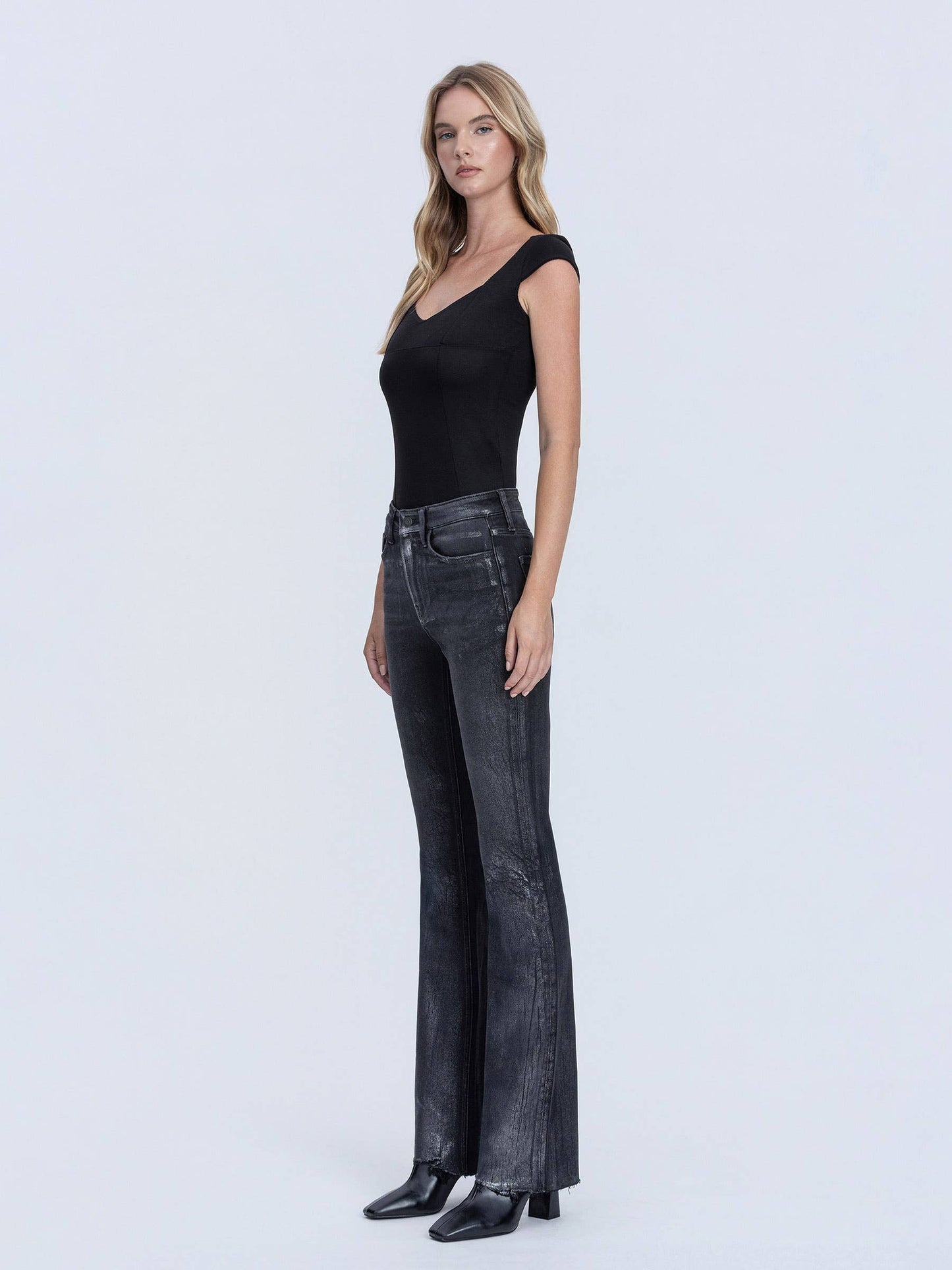 Metallic Black Bootcut Jeans by Flying Monkey