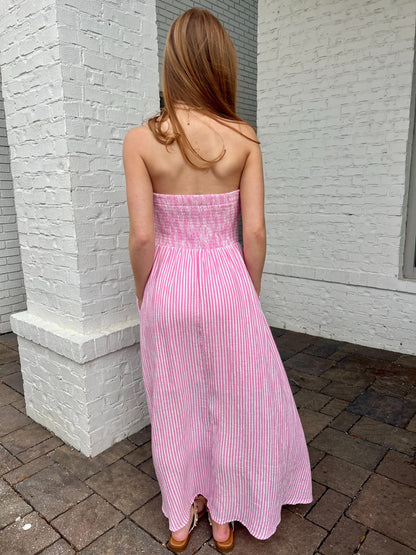 Pink Stripe Strapless Dress by Meet me in Santorini