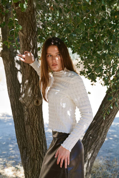 Seered Mock Neck Top