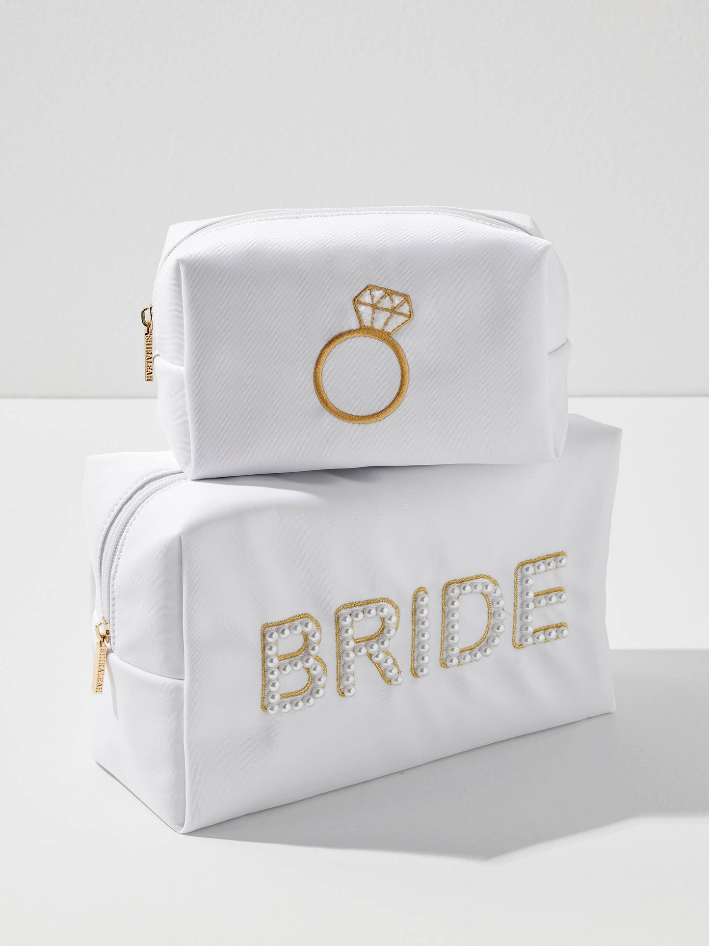 PEARL "BRIDE" LARGE ZIP POUCH, WHITE
