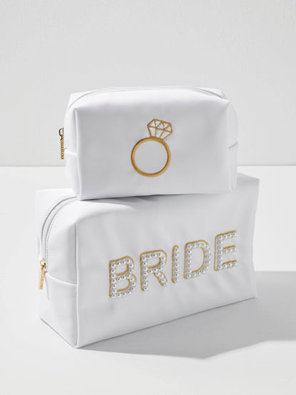PEARL "BRIDE" LARGE ZIP POUCH, WHITE