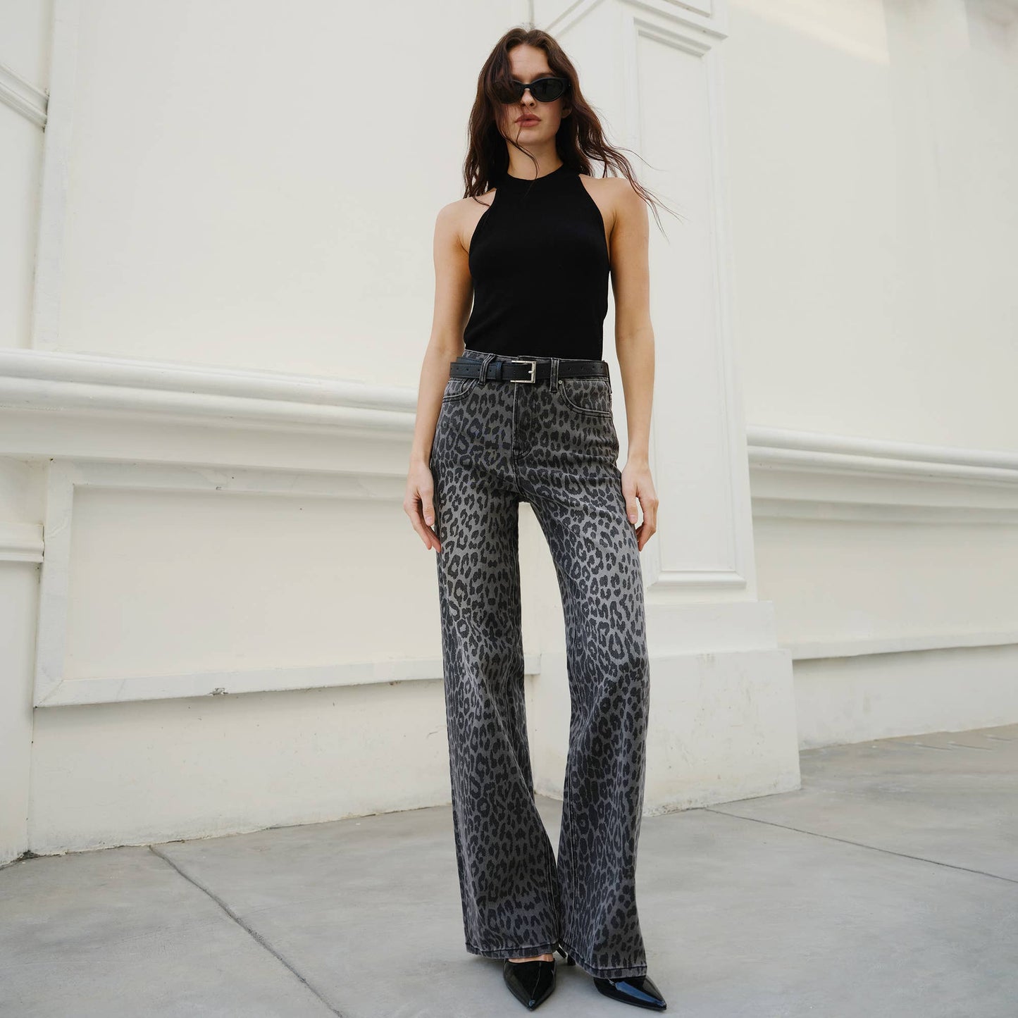 Leopard Print Wide Leg Denim